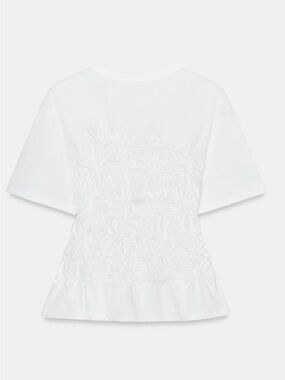 Zara White Short-Sleeve Textured ruched Top